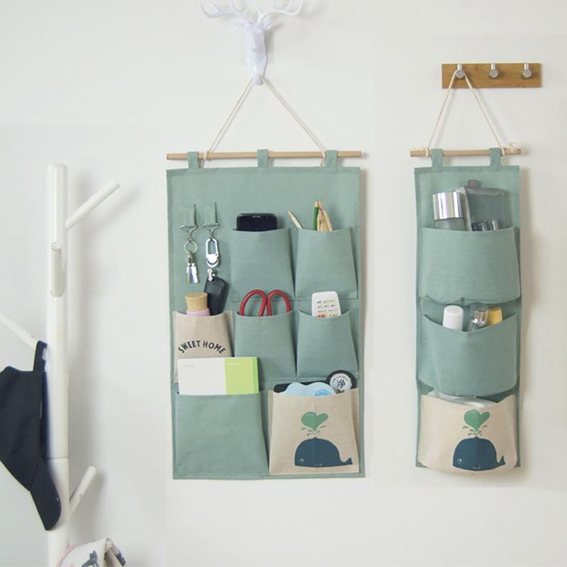 

Cotton And linen Hanging Seven Pocket Storage Bag Cotton Linen Wardrobe Wall Pouch Toys For Bedroom Kitchen Bathroom, P2