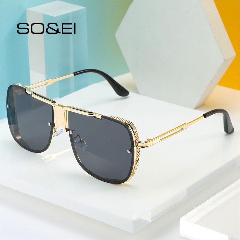 

SO&EI Oversized Square Women Sunglasses Brand Designer Hollow Out Metal Frame Gradient Lens Eyewear Sun Glasses Men Oculos UV400