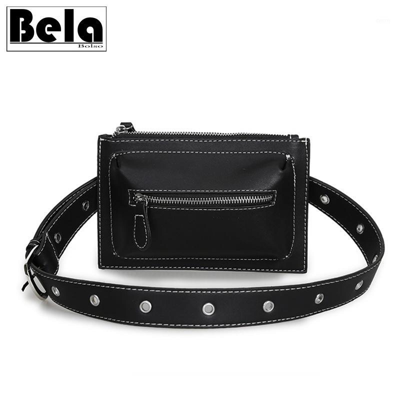 

BelaBolso PU Leather Waist Bag Women Fanny Pack Fashion Belt Bag Rivet Lady Shoulder Crossbody Multifunction HMB7591, Black