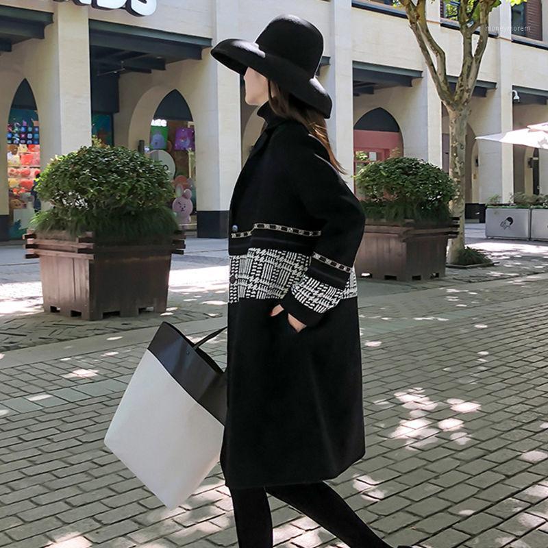 

Mink Fleece Coat Women's Overcoat Women's Winter Coat Woolen Mid-Length Loose1, Black