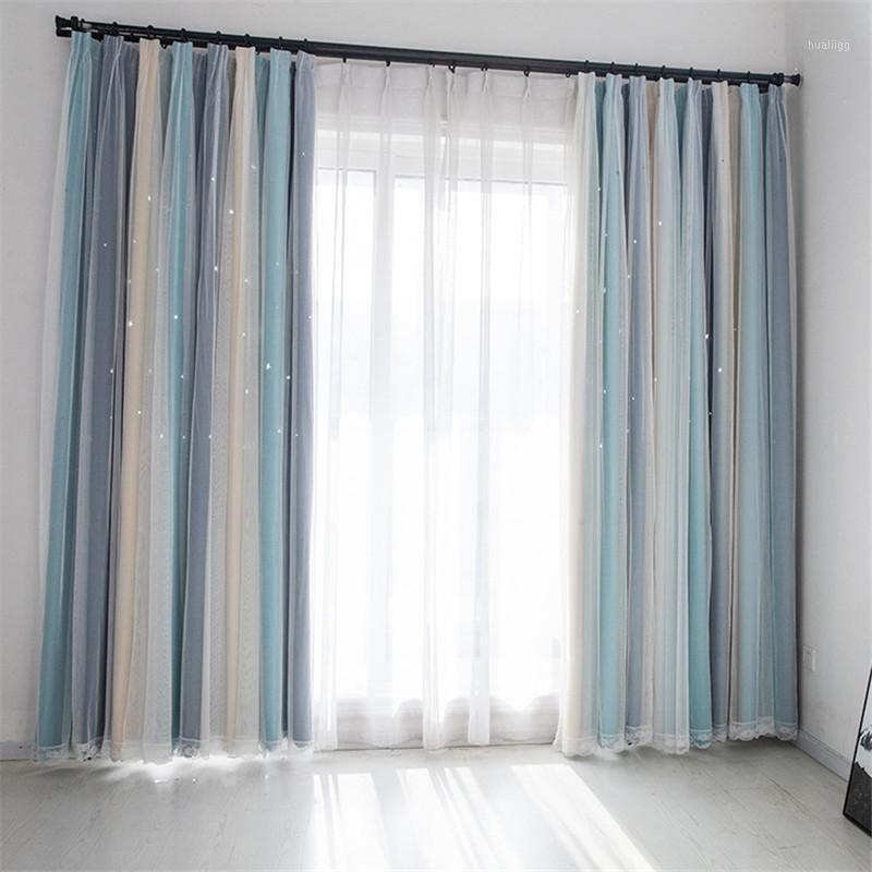 

twinkling stars fading satteen tube curtain living room blackout curtain 1panel1, Blue