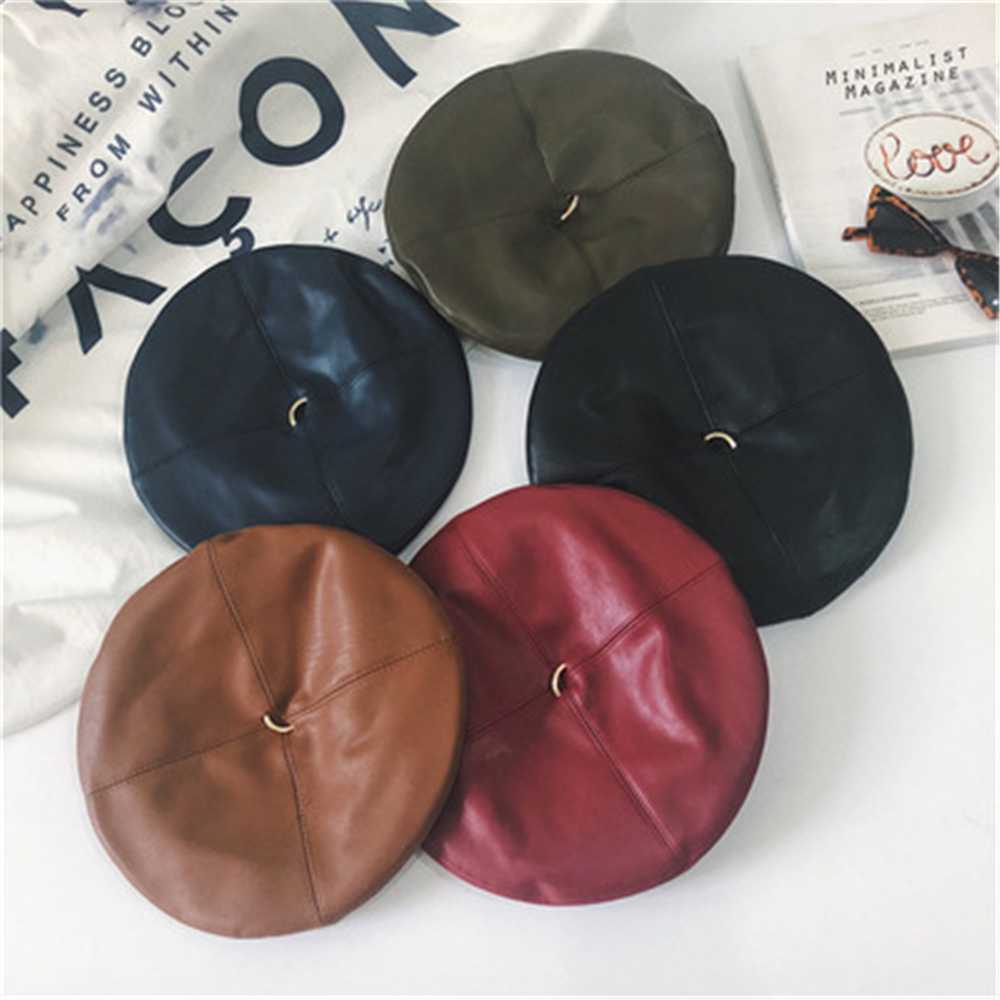 

Versatile PU leather metal ring Bailey trend autumn and winter Vintage English pumpkin painter hat WS-2412, Ws-2412-2