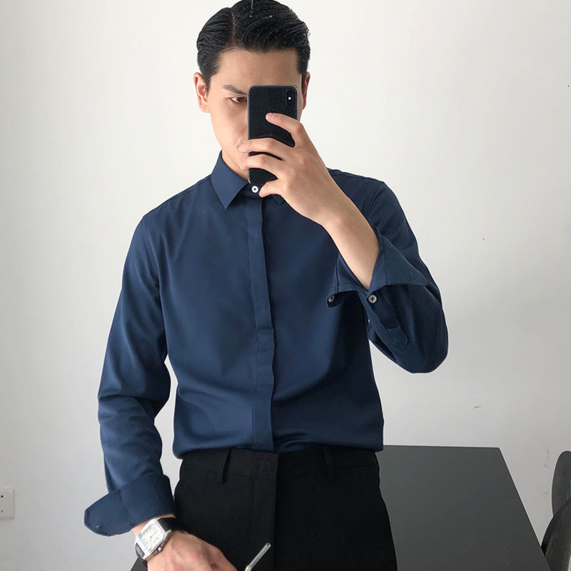 

Autumn 2021 Men' Thin New British Sleeve Long Shirt Young Clothes HI7I, Navy