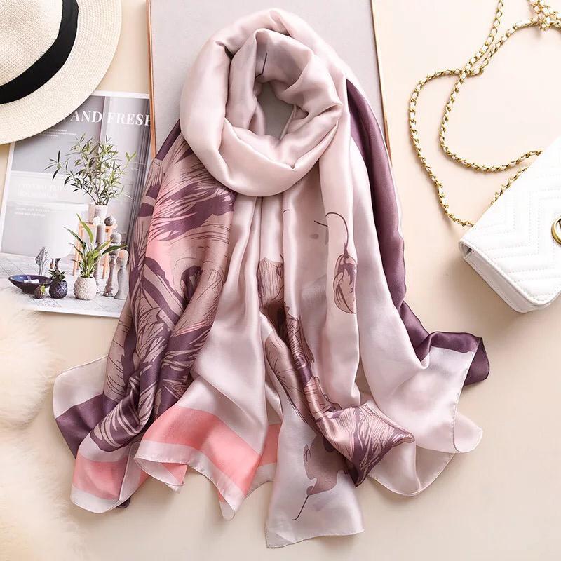 

Scarves Yulaili 2021 Elegance Yellow Grey Printing Design Summer Silk Scarf Fashion Female Purple Wraps Spring Shawls Wholesales
