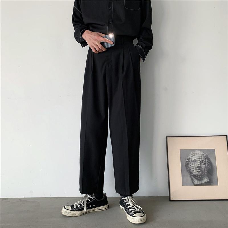 

Retro Straight-Leg Pants New Men'S Casual Trousers Jogging Man Korean Fashion Trend Loose Wide-Leg Pant Streetwear High Quality, Black