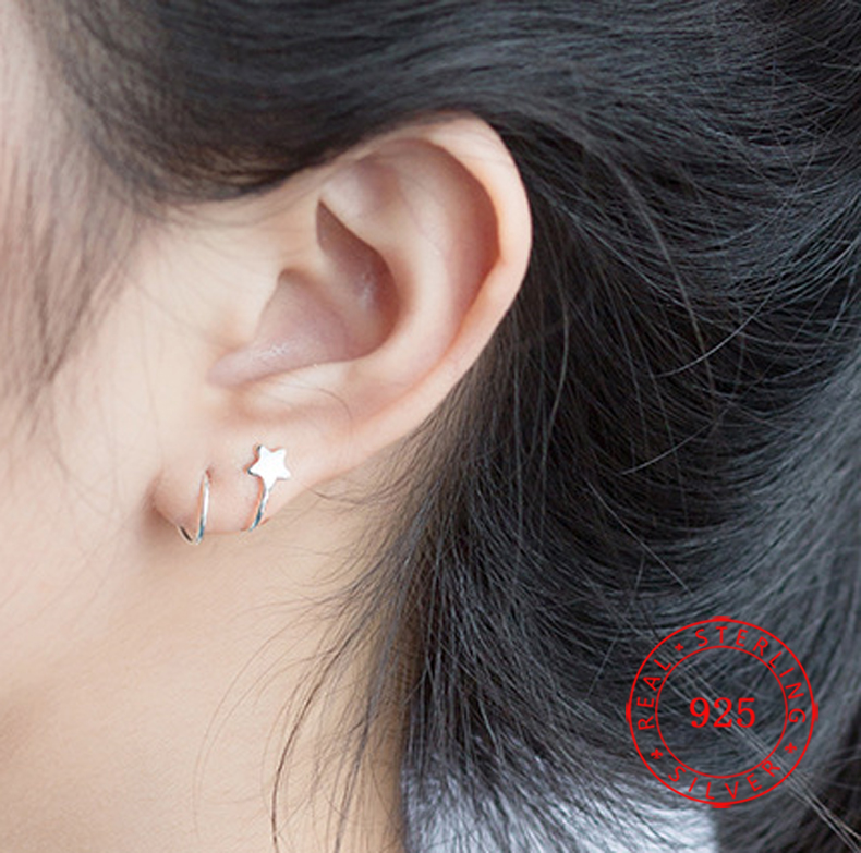 

Fashion high quality 925 sterling silver stud earrings gold star design wholesale Valentine's Day Gift greece jewelry jewel supplies, Golden;silver