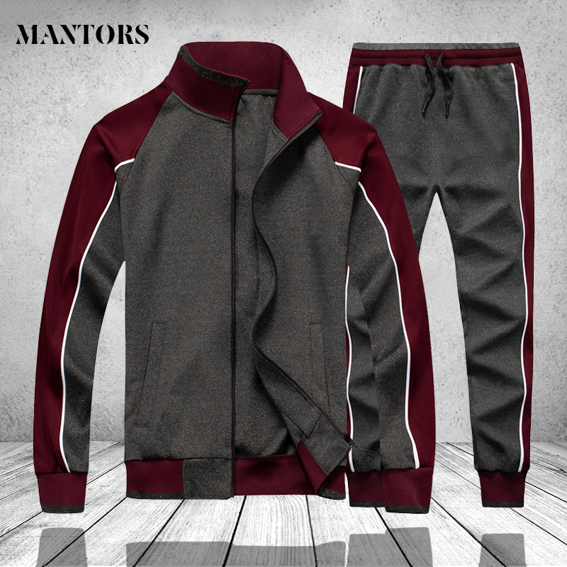 

Patchwork Men Tracksuit Winter Spring 2 PCS Fleece Sweatshirt Jackets Pants Mens Track Suit Set Gym Joggers Sportswear Suit Male, Tz49 darkgrey
