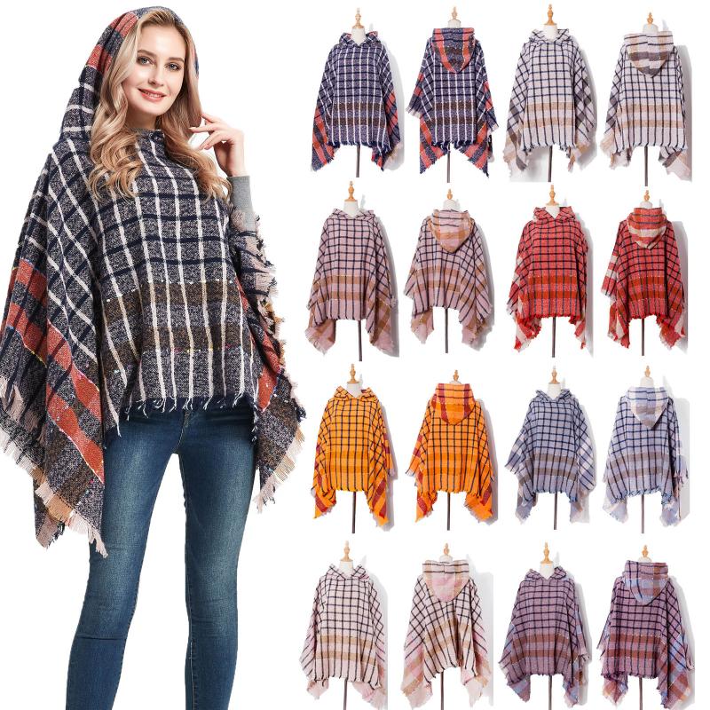 

Fashion Women Plaid Shawl Wrap Cape Sweater Knitting Cardigan Cloak British Style Retro Girls Outdoor Warm Shawls Scarf Bandana