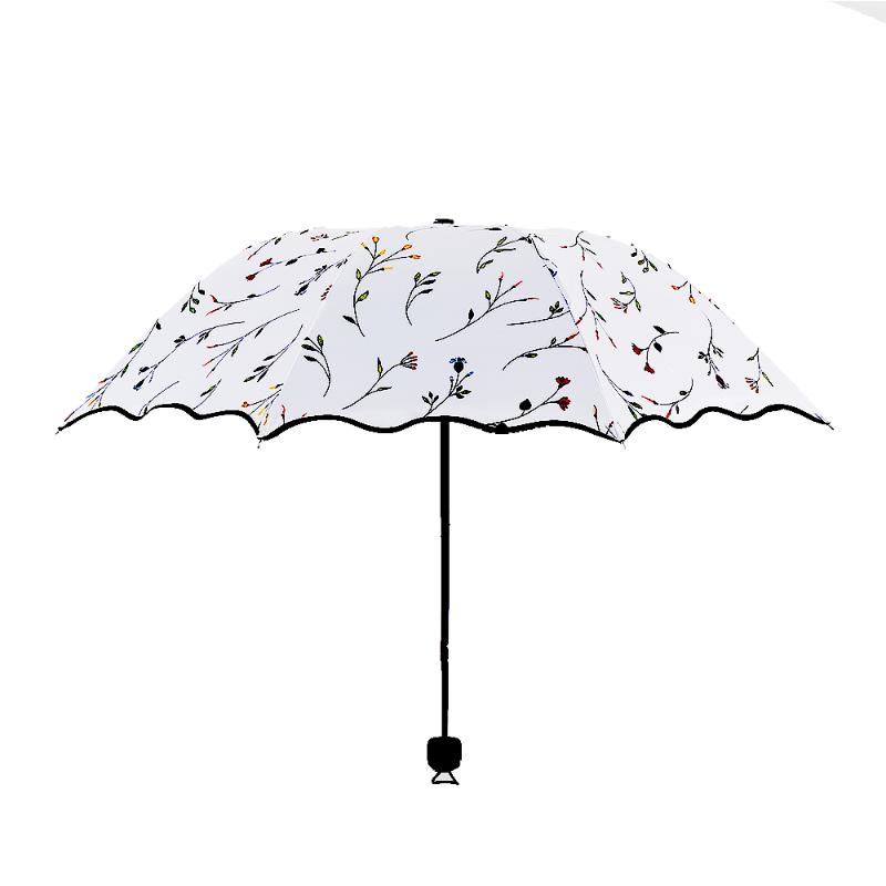 

Becautiful Flower 3 Folding Umbrella Woman Anti UV Sun Protection Umbrellas Windproof Black Coating 8K Parasols Umbrellas, As pictures