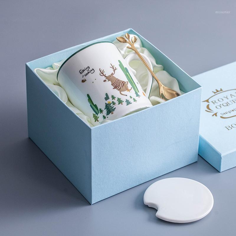 

OUSSIRRO Christmas Novelty Creative Ceramic Cup In Gift Box Coffee/Milk Mugs With Lid Spoon Give The Lover A Birthday Gift1, As pic
