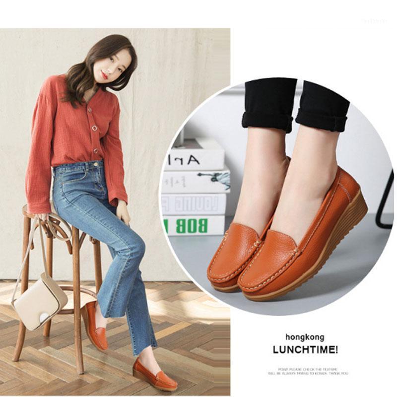 

New Women's real leather shoes for the middle aged and elderly with slope heels leisure leather fashion women's single shoes1, Black