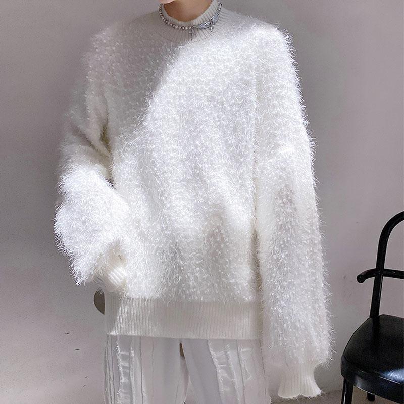 

Male Women Couple Streetwear Vintage Fashion Black White Knitted Sweater Men Long Hair Thick Loose Casual Pullover Sweater, My33 black