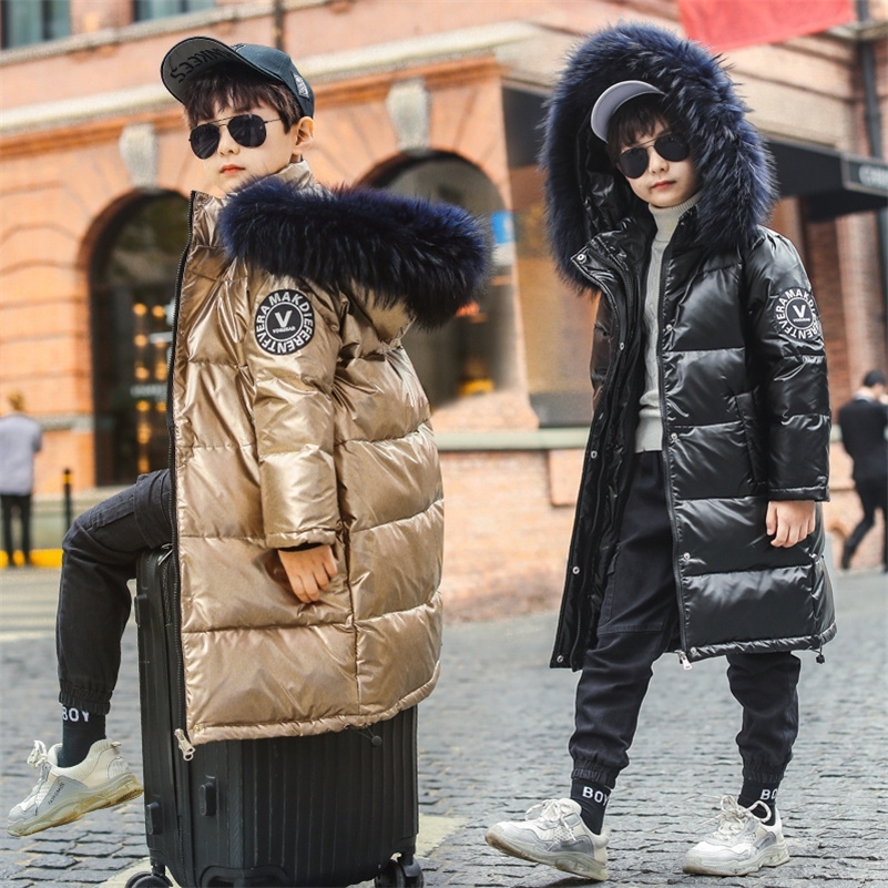 

2020 new Russia Winter Children Hooded Warm Down Jacket For Boy Parka coat girl clothes Kids snowsuit waterproof clothing LJ201017, Black