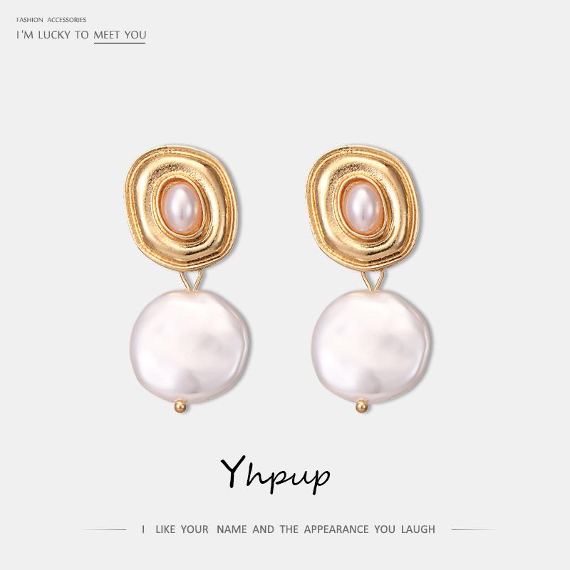 

Yhpup Trendy Vintage Baroque Pearls Dangle Earrings Zinc Alloy Charm India Earrings Geometric for Women Party Jewelry Gift New