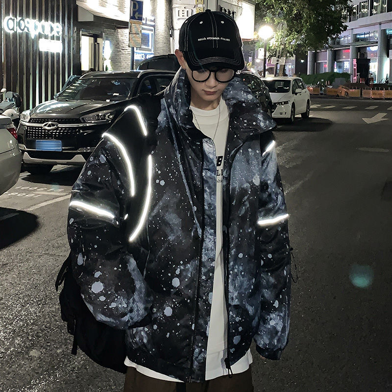 

2021 Autumn New Winter and Cotton-quilted Cotton Clothing Male Youth QKNZ, Starry sky blue.
