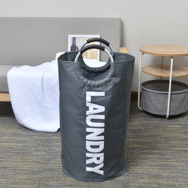 

Portable Storage Bag with Alloy Handle Laundry Bag Foldable Laundry Hamper Durable Oxford Fabric Basket Clothes Sorter