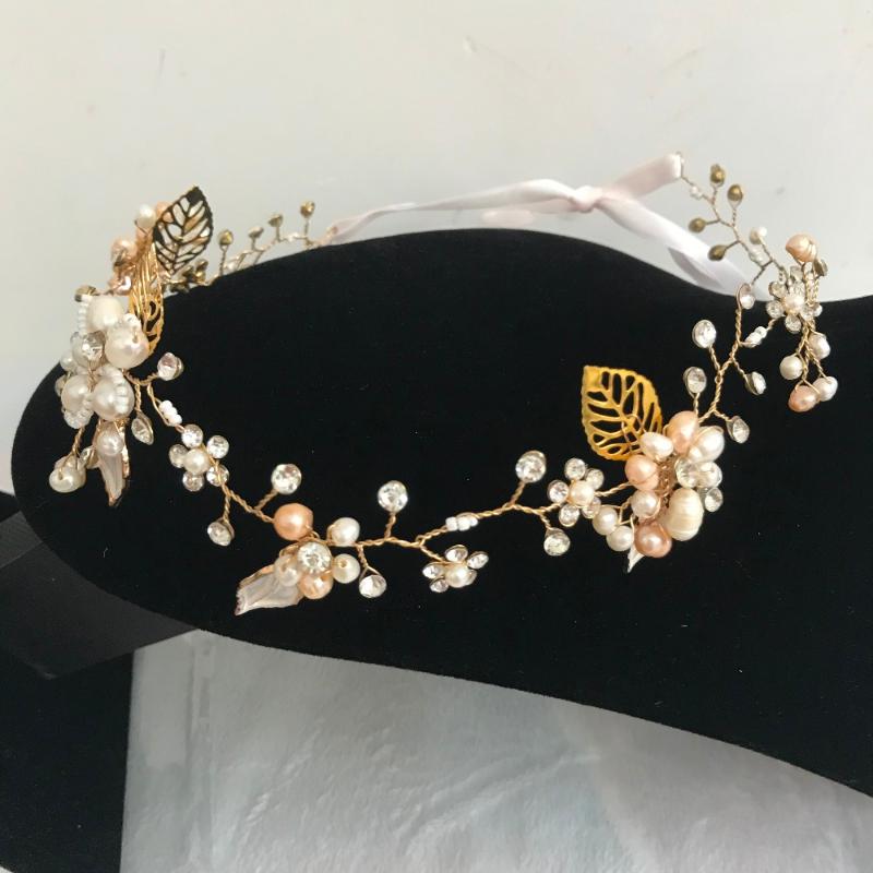 

Delicate Gold Silver-Plate Pearl Jewelry Wedding Hair Vine Soft Accessories Handmade Floral Bridal Headpiece Leaf Headbands
