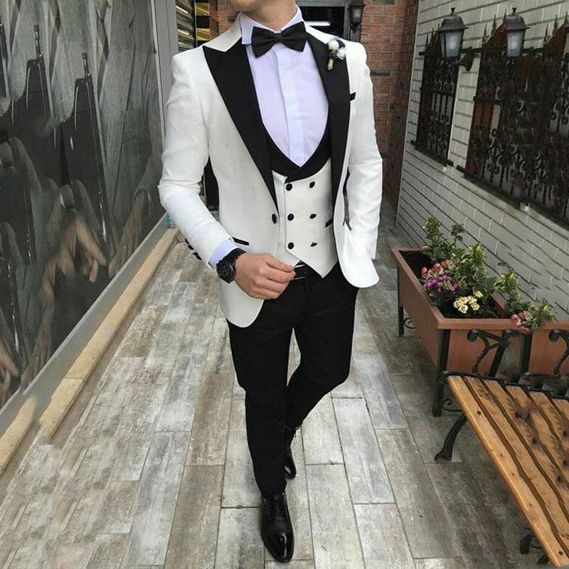 

Ivory Men Suits 2020 Wedding Suits For Men Groom Wear Tuxedos (Jacket+Pants+Vest) Slim Fit Formal Bridegroom Costume Homme, Same as image