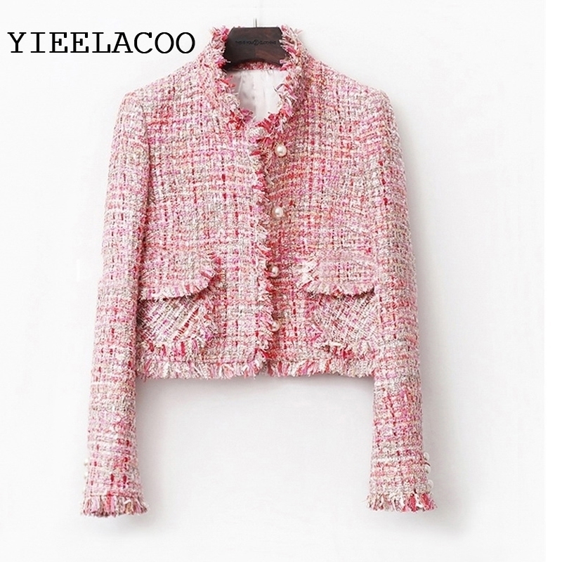 

Pink Tweed Jacket spring / autumn /winter women's jacket coat classic ladies wild ladies bright wire braided tweed jacket 201017