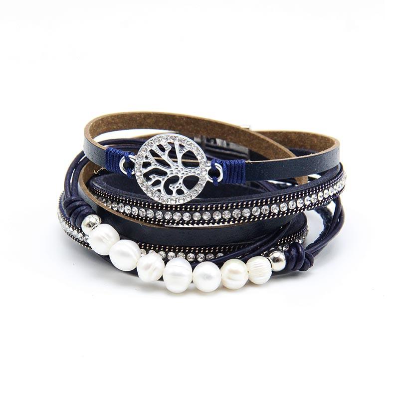 

2020 Women Multilayer Leather Bracelet Bohemian Braided Bangle Crystal Bead Bracelet Rhinestone Magnetic Clasp