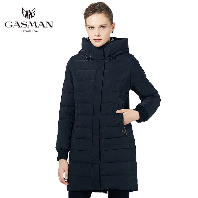

GASMAN Long Coat Jacket Down Winter Coat Women Hooded Warm Parka Coat High Quality Female New Winter Windproof Jacket 1820 210203, 701 black