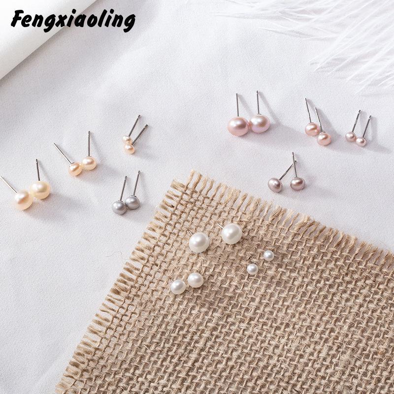 

Fengxiaoling 2020 New Multicolor Shell Beads Simple Jewelry Stud Earrings For Women 925 Sterling Silver New Fashion Jewelry