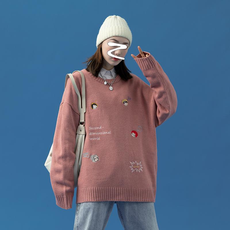 

Cute Naruto Character Sweaters with Japanese Anime Embroidery Womens Pullover Tops for Kawaii Teenage Girls Vintage Knit Jumper, 8018-blue
