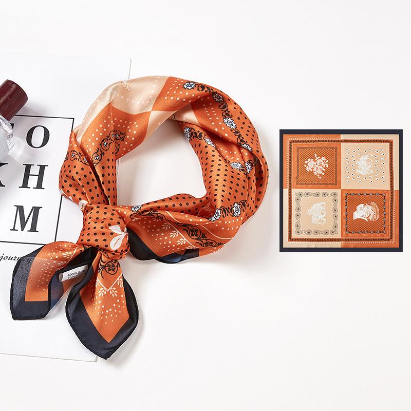 

53X53CM Fashion Women Square Scarf Office Ladies Bandanna Elegant Floral Dot Spring Summer Head Neck Hair Tie Band Neckerchief