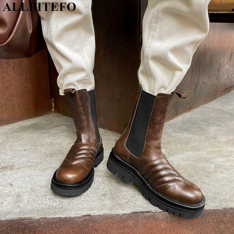 

ALLBITEFO genuine leather thick heels platform ankle boots for woemn brand high heels women boots office ladies shoes women heel1, As picture