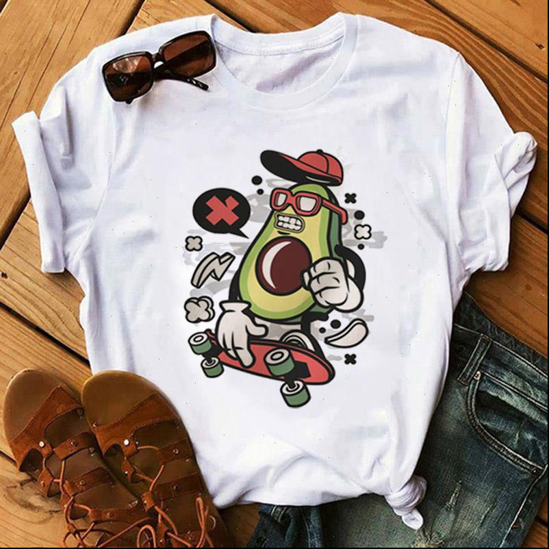 

cartoon avocado tshirt vegan short sleeve cute t shirt womens small fresh casual t shirt harajuku ullzang tshirt fashion tee, White
