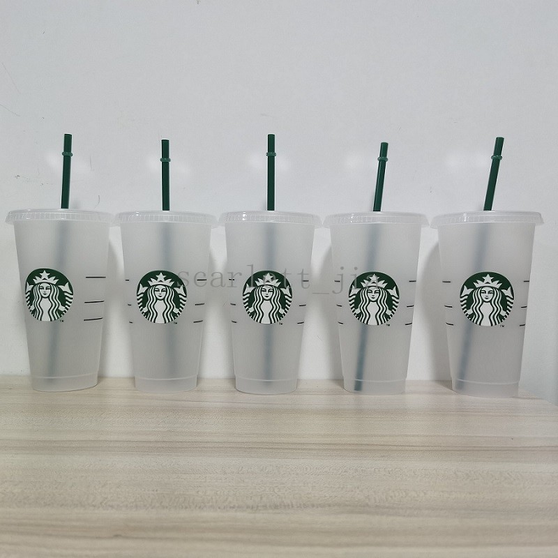 

Starbucks 24OZ/710ml Tumbler Mug Reusable Drinking Shipping Flat Bottom Clear Pillar Shape DHL Straw Cup Bardian Plastic Free Lid Juvtq