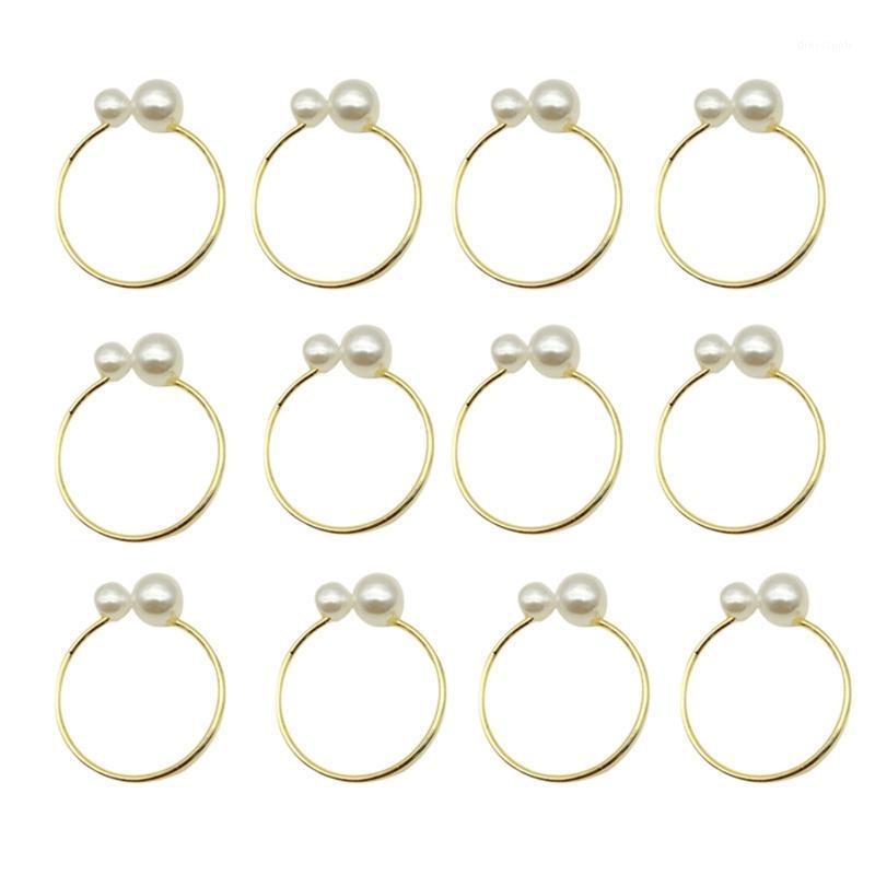 

12Pcs Hotel Napkin Ring Napkin Holder Pearl Metal Buckle Christmas Wedding Party Gold Circle Dinner Banquet Table1