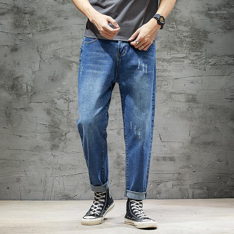 

Spring Summer Ankle Length Jeans Boys Korean Version Wild Straight Loose Fit Wide-leg Trendy Brand Full Pants Male Harem Pants1, Blue
