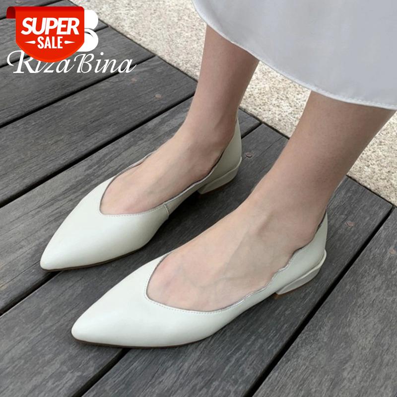 

RIZABINA Women Flat Shoes Genuine Leather Pointed Toe Shoes Women Fashion Elegant Daily Footwear Size 33-40 #WQ6l, Black