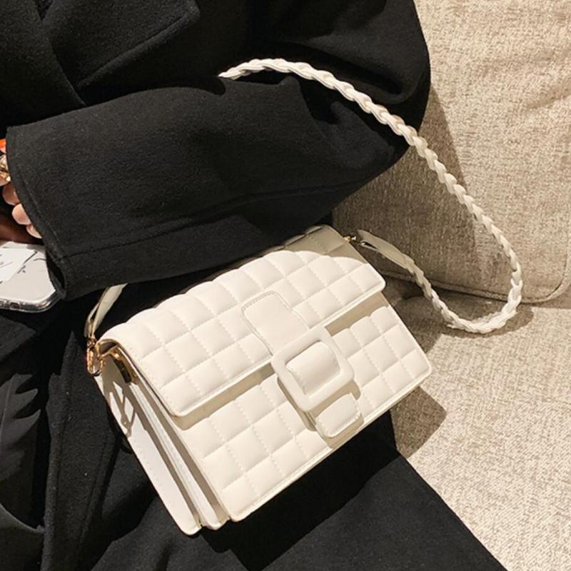 

Lattice Square Crossbody bag 2021 New High-quality PU Leather Women's Designer Handbag High capacity Shoulder Messenger Bag, Black