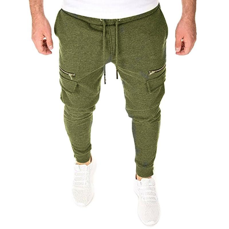 

Men's Pants Men Zip Up Pockets Long Clothing Solid Color Trousers Slim Fit Sports Sweatpants Casual Joggers, Black