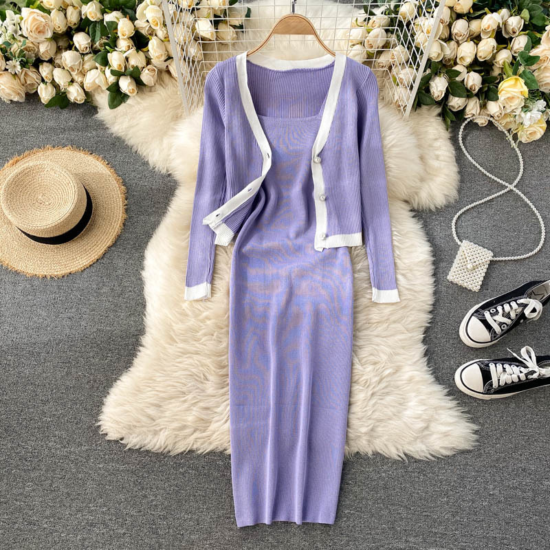 

2021 New Female Autumn winter mesh long button cardigan + sexy girdle nightgown garments suits NG4I, Pink