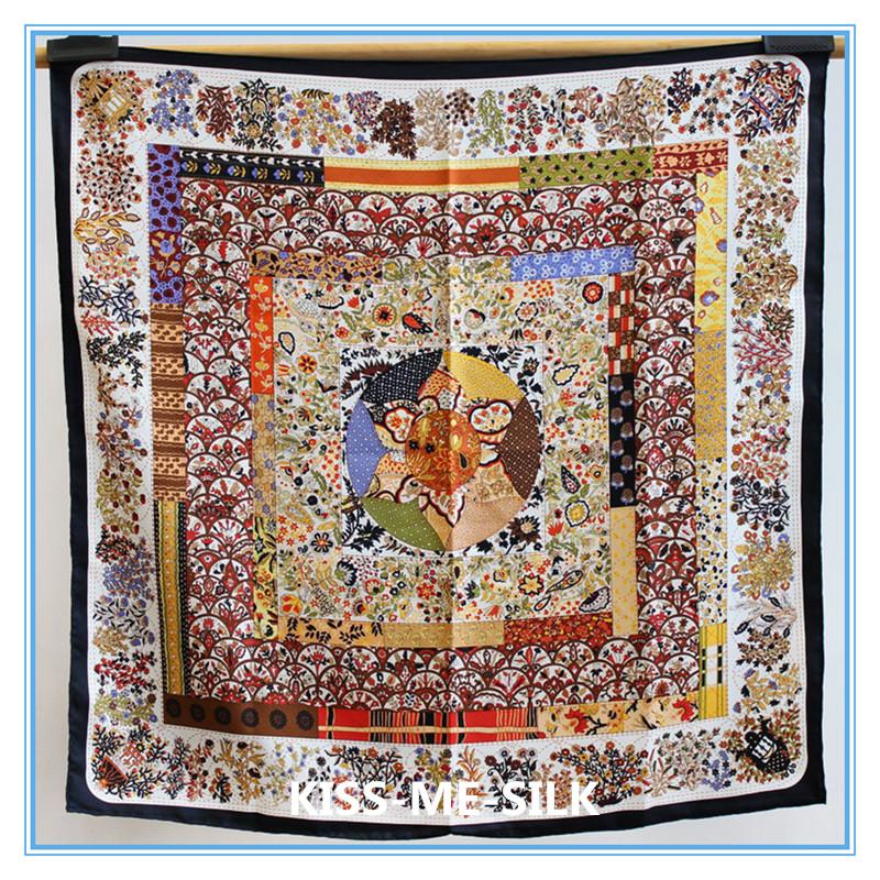 

KMS Vintage Sunflower twill silk square scarf silk scarf small shawl for Girl Lady Women 90*90cm/50G
