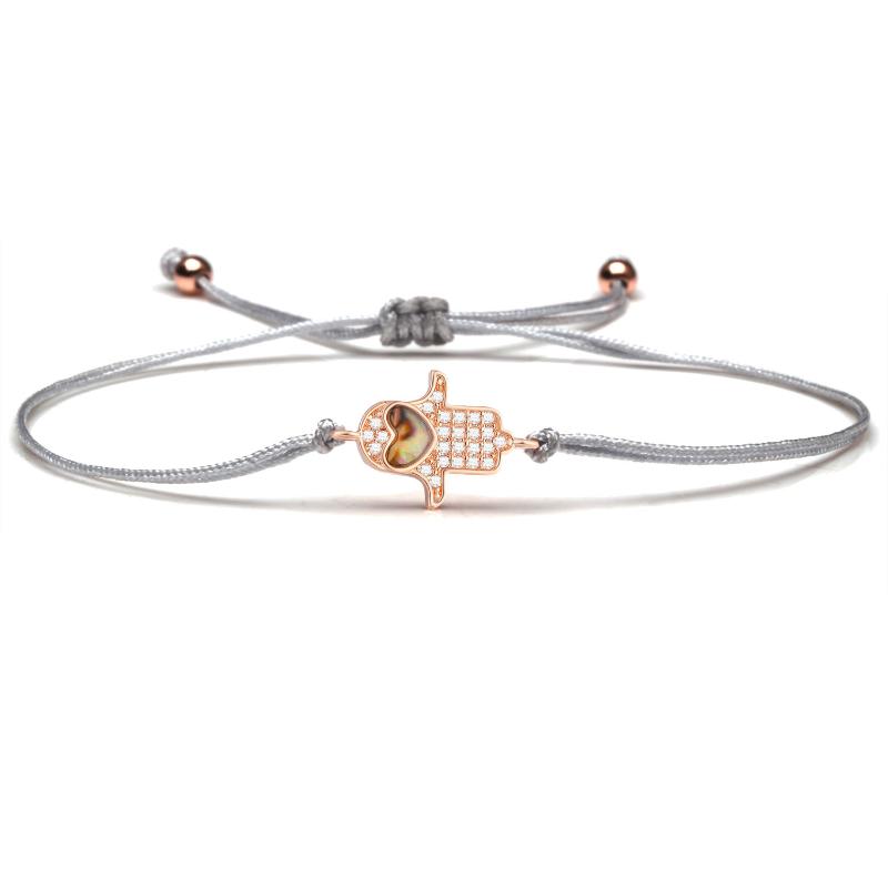 

Charm Bracelets Sparkling White Cubic Zirconia Stones Hamsa Hand Peach Love Heart Bracelet For Women Rose-gold CZ Crystal Jewelry Present