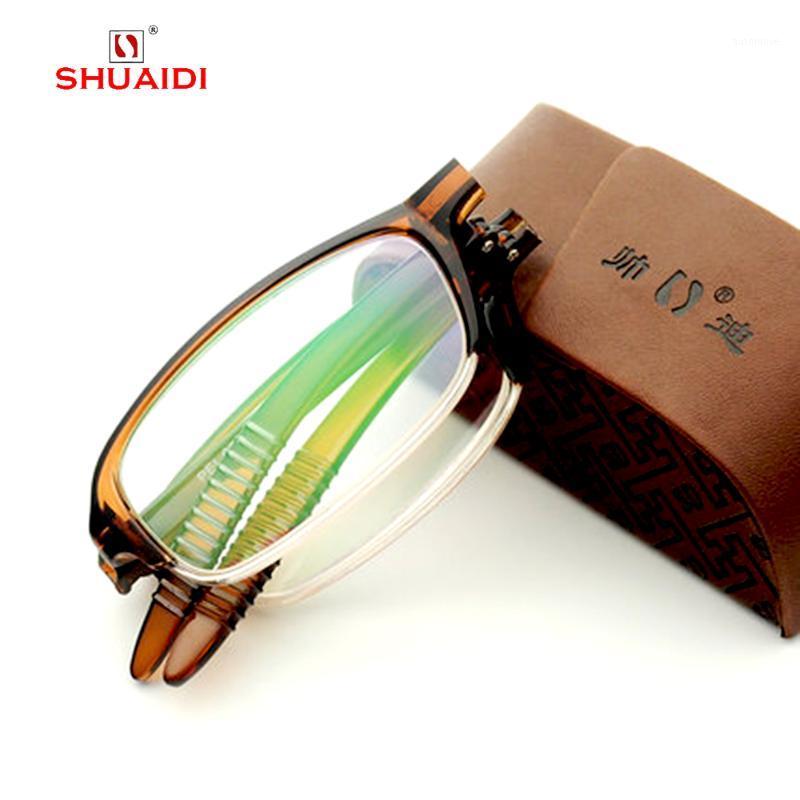 

= SHUAI DI = Ultra-Light Tr90 Reading Glasses Men Women Non-Slip Portable Fold Half-Rim Brown Spectacles +0.5 +0.75 +1 To +61