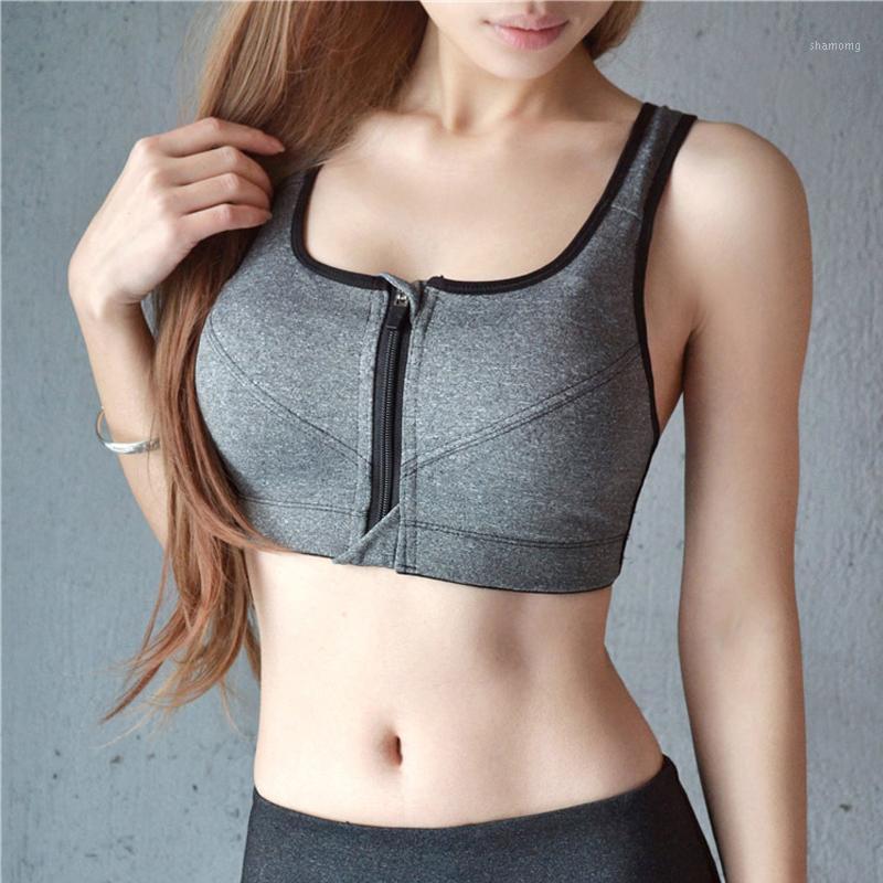 

Women Zipper Sports Bras Wirefree Padded Push Up Sports Tops Vest Breathable Fitness Running Gym Yoga Bra Top Underwear1, White