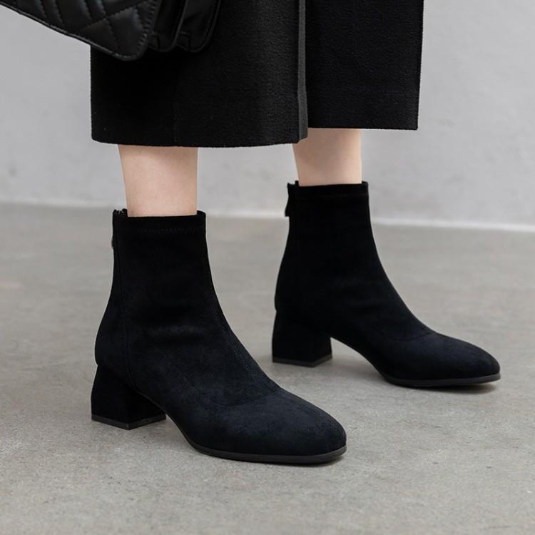 

Big Size 9 10 11 12 boots women shoes ankle boots for women ladies shoes woman winter Suede square head back zipper, Beige