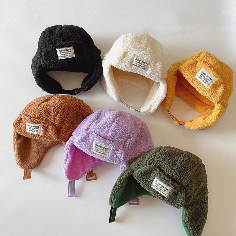 

New children's autumn and winter warm hat windproof for the baby's lovely hat with good quality lamb hair and cashmere ear cap1