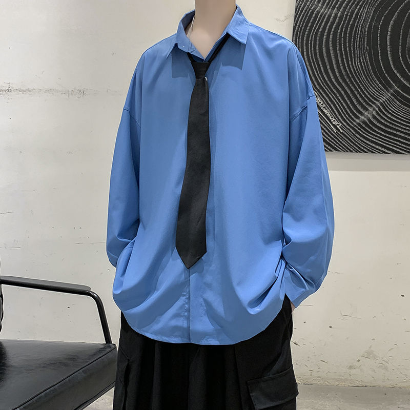 

Male Shirts 2021 Spring and Winter New Slim Trend to Send Tie Eight Colours Shirt Fashion Young Men's Clothes RXYQ, Blue