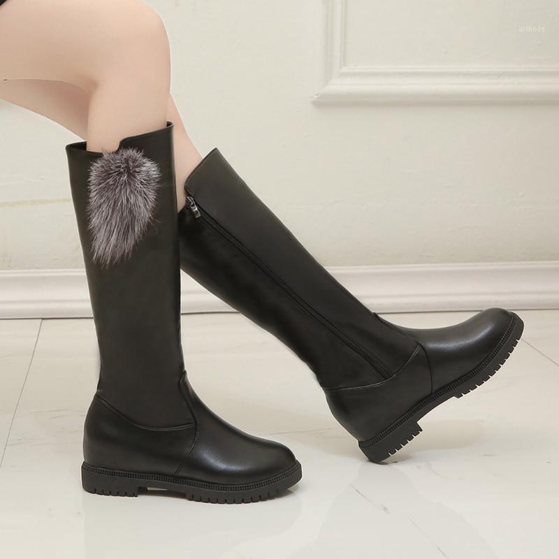 

Women Winter Shoes Knee High Boots Big Size High Quality Leather Brand Women Shoes Wool And Plush Winter Boots1, Bk