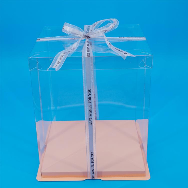 

2pcs 26*26*18cm Peach Color Plastic Clear Border Paper Base 10 inch Cake Box for 8 inch Birthday Cake Gift Packaging