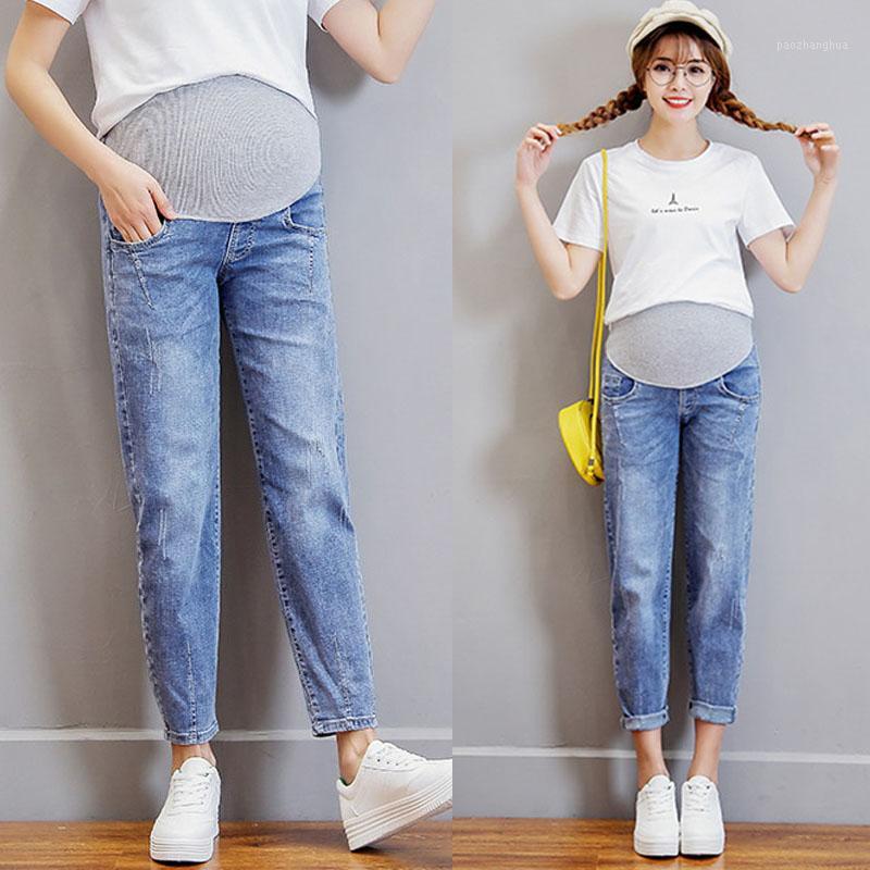 

Vintage Denim Maternity Jeans For Pregnant Women Denim Haren Pants Abdominal Loose Straight Jeans Pregnancy Pants Gravidas1, Blue