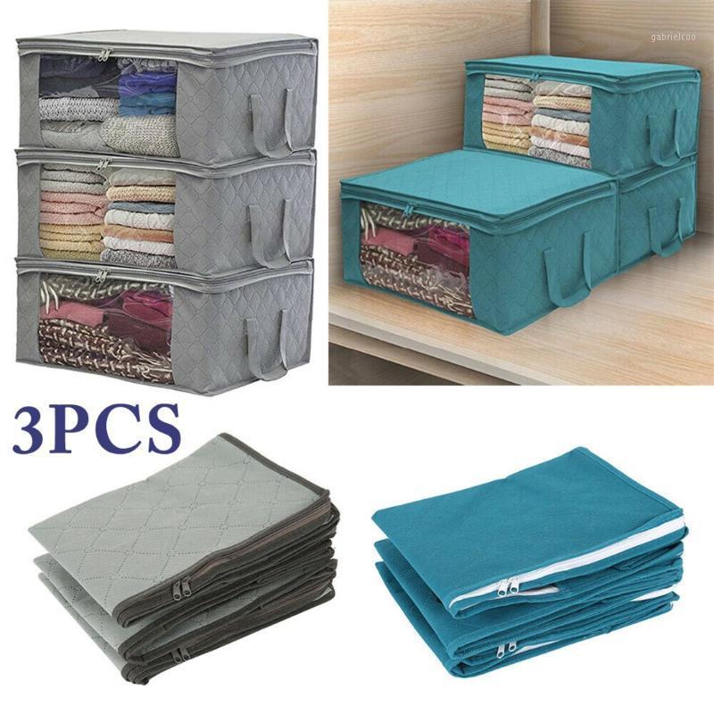

3 Pcs Non-woven Storage Bags Damp-proof Anti Mold Foldable Clothes Quilt Zipper Storage Bag Wardrobe Clothing Organizer Box1