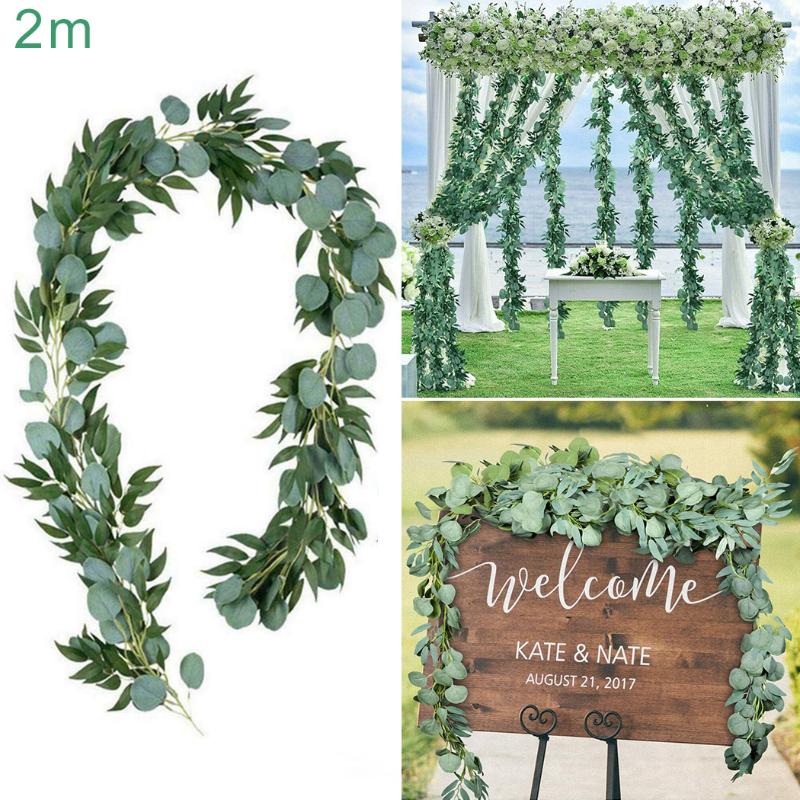

2M Artificial Green Eucalyptus Garland Leaves Hanging Fake Trailing Flower Plant Vine Ivy For Wedding Birthday Party Decor, As pic
