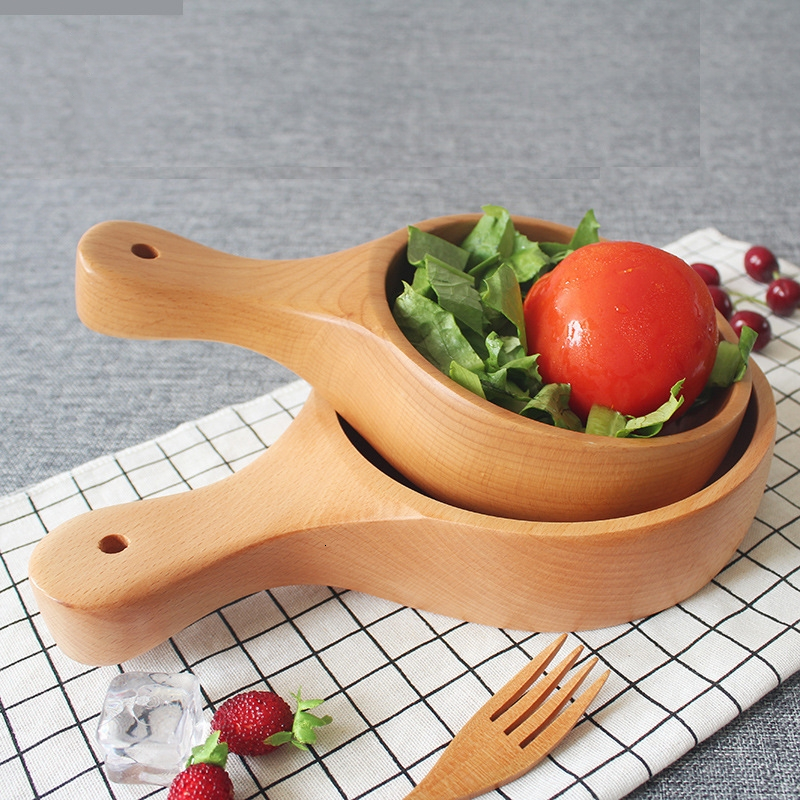 

2021 New Creative Bowls Wooden Tableware Nordic Handle Beech Bowl M5l3